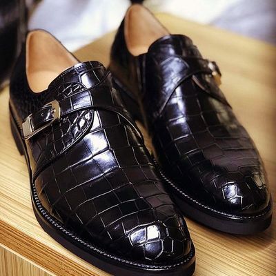 Latest handmade black crocodile leather alligators single monk men's wedding shoes