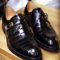 Latest Handmade Black Crocodile Leather Alligators Single Monk Men's Wedding Shoes - Thumbnail 1