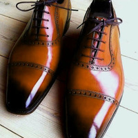 New Handmade Men Two Tone Leather Shoes - Thumbnail 1