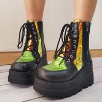 Harajuku Black and White Platform Boots - Thumbnail 3
