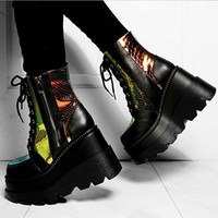 Harajuku Black and White Platform Boots - Thumbnail 4