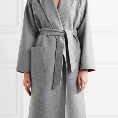 Elegant french style woolen grey winter coat
