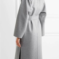 Elegant French Style Woolen Grey Winter Coat - Thumbnail 1