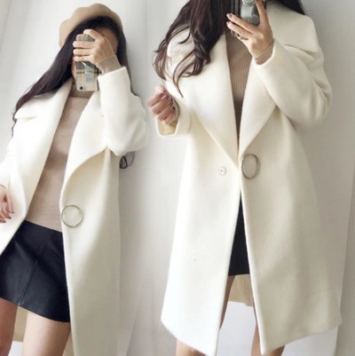 White and Pink Woolen Fashion Winter Coat