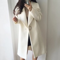 White and Pink Woolen Fashion Winter Coat - Thumbnail 3