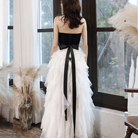Stylish black and withe tulle long prom dress evening dress - Thumbnail 4