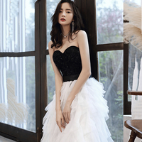 Stylish black and withe tulle long prom dress evening dress - Thumbnail 6