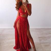 Hot Sexy Pink Prom Dresses Split Front Red Evening Party Dresses,04 - Thumbnail 2