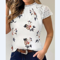 Fashion Printed Lace Splicing T-Shirt - Thumbnail 2