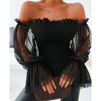 Sweet Slim Off Shoulder Long Sleeve T-Shirt Top - Thumbnail 1