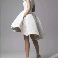 White handmade flowers round neck high-low A-line short prom dress,11, - Thumbnail 1