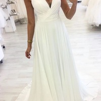 White Chiffon V Neck Long Halter Prom Dress, Formal Dress,Wedding Dresses,Simple Bridal Dress,17 - Thumbnail 2