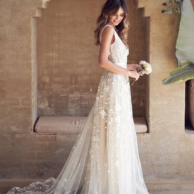 Simple wedding dresses,v back lace bridal dresses,a-line bridal gowns,beach boho wedding gowns,20 - Thumbnail 5