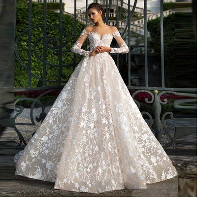 Wedding dresses,tulle with appliques wedding dresses, long sleeves wedding dresses, sexy bridal dresses, elegant wedding party dresses,21