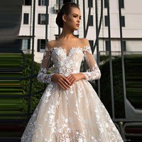 Wedding Dresses,Tulle with Appliques Wedding Dresses, Long Sleeves Wedding Dresses, Sexy Bridal Dresses, Elegant Wedding Party Dresses,21 - Thumbnail 2