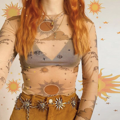 Sun / moon mesh long sleeve top