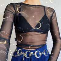 SUN / MOON MESH LONG SLEEVE TOP - Thumbnail 1