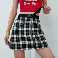 BLACK AND WHITE PLAID ZIPPER SKIRT ( WITH BELT ) - Thumbnail 3