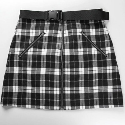 Black and white plaid zipper skirt ( with belt )