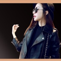 PU Leather Black Women's Jacket - Thumbnail 3