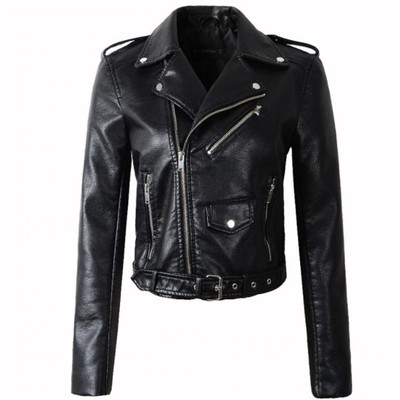Faux leather biker jacket with belt