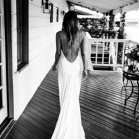 Simple Mermaid V Neck Open Back Spaghetti Straps Satin Wedding Dresses - Thumbnail 1