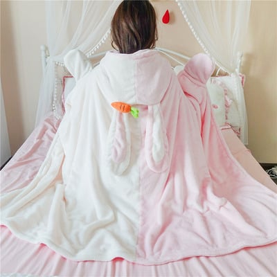 Cute carrot rabbit home cloak lazy blanket lunch break shawl cloak spring and autumn contrast color bear student cartoon blanket