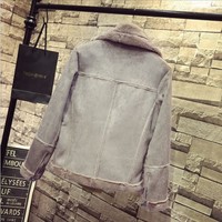 Luxury Leather Velvet Padded Faux Fur Winter Jacket Coat - Thumbnail 4