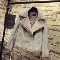 Luxury Leather Velvet Padded Faux Fur Winter Jacket Coat - Thumbnail 5