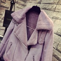 Luxury Leather Velvet Padded Faux Fur Winter Jacket Coat - Thumbnail 2