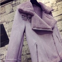 Luxury Leather Velvet Padded Faux Fur Winter Jacket Coat - Thumbnail 3