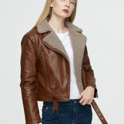 High quality women's autumn and winter motorcycle leather jacket