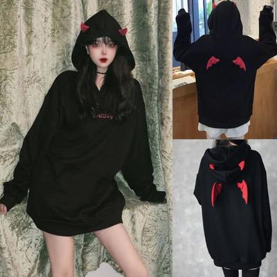 Harajuku black punk devil horns hoodie