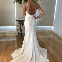 Charming Mermaid V Neck Spaghetti Straps Satin Wedding Dresses with Button - Thumbnail 1