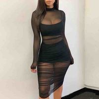 Slim Black Long Sleeve Dress - Thumbnail 2