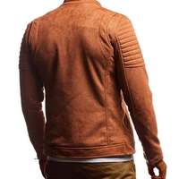 Men's Camel Biker casual quilted transition summer velvet stand-up collar faux leather jacket - Thumbnail 2