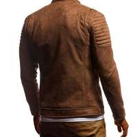 Men's Khaki Biker casual quilted transition summer velvet stand-up collar faux leather jacket - Thumbnail 2