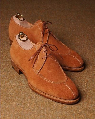 Brown Party Wear Suede Split Toe Design Handmade Shoes Lace Up Fastening Shoes For Gentlemen
