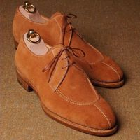 Brown Party Wear Suede Split Toe Design Handmade Shoes Lace Up Fastening Shoes For Gentlemen - Thumbnail 1