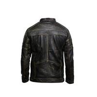 Men's Black Rub Off Biky Moto Stylish Leather Jacket with 100% Polyester lining - Thumbnail 3