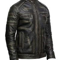 Men's Black Rub Off Biky Moto Stylish Leather Jacket with 100% Polyester lining - Thumbnail 1