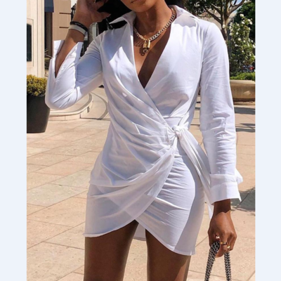 Solid ruched design shirt dresses - Thumbnail 5