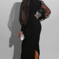 Women'S Mesh Splicing Solid Color Long Sleeve Dress - Thumbnail 2