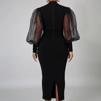 Women'S Mesh Splicing Solid Color Long Sleeve Dress - Thumbnail 4
