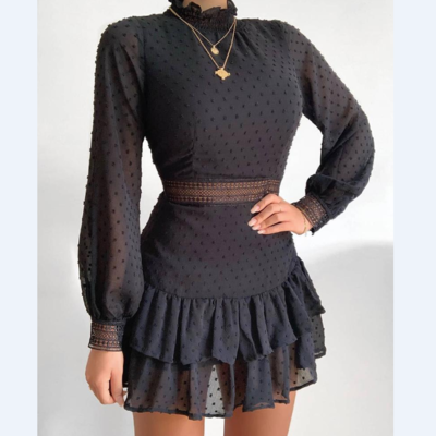 Women's sexy zipper long sleeve high waist dress - Thumbnail 4