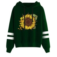 Sunflower Print Casual Sweater Hoodies - Thumbnail 5