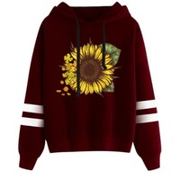 Sunflower Print Casual Sweater Hoodies - Thumbnail 3