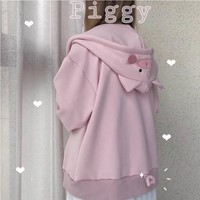 Harajuku Kawaii Pink Piggy Sweater Hoodies - Thumbnail 2