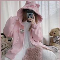 Harajuku Kawaii Pink Piggy Sweater Hoodies - Thumbnail 1