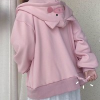 Harajuku Kawaii Pink Piggy Sweater Hoodies - Thumbnail 3